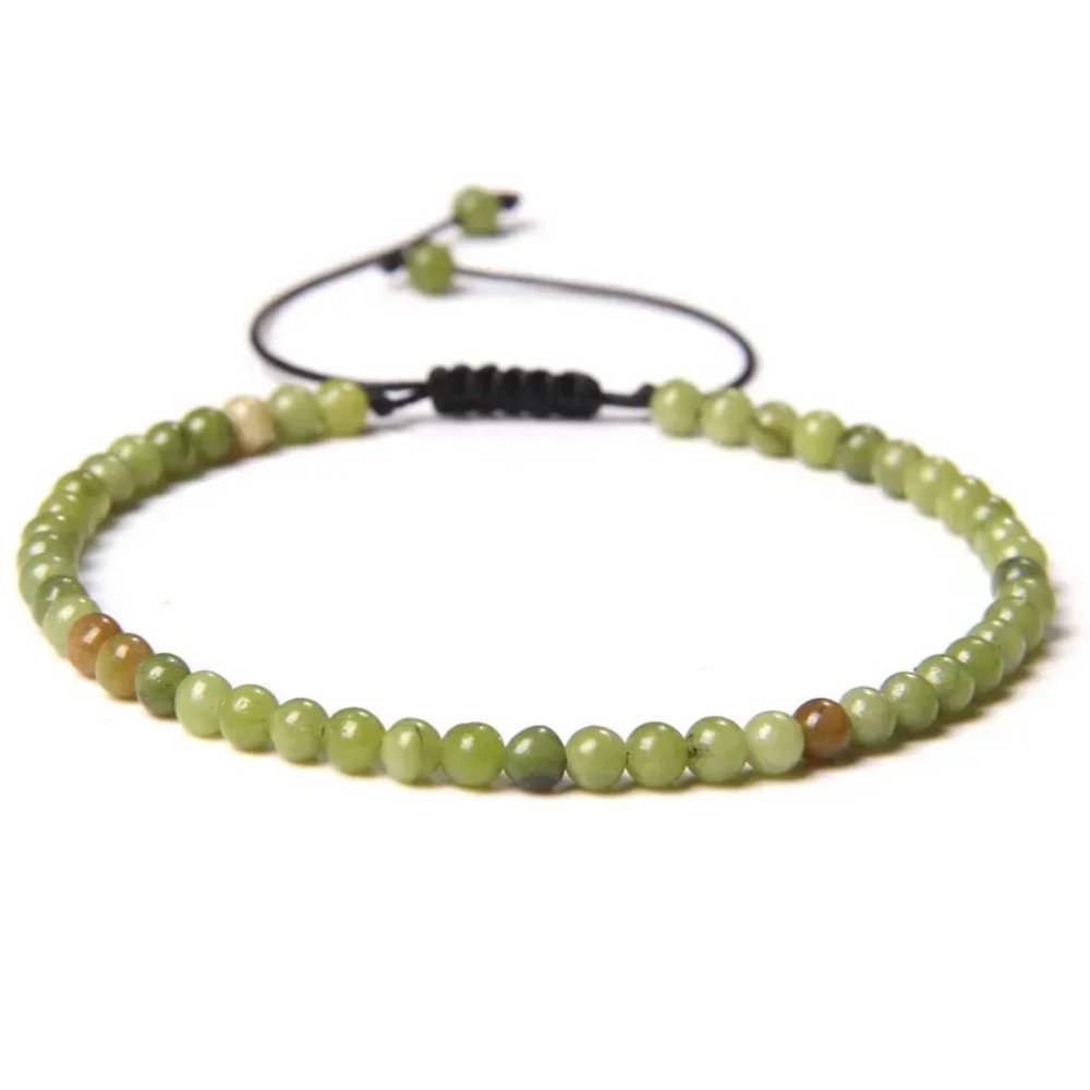 Unisex 4mm Green Southern Jade Natural Stone Beaded Adjustable Rope Bracelet NEW
